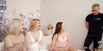 BRIDE4K. Lucky guy gets a wedding surprise from his bride: foursome with her friends