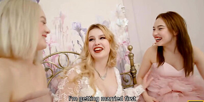 BRIDE4K. Lucky guy gets a wedding surprise from his bride: foursome with her friends
