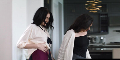 LEZ BE BAD - Naughty Charlotte Sins Gets Fingered & Strap-On DOMINATED By MILF Waitress Sinn Sage