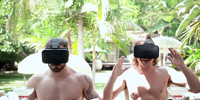 Chick gladdens two guys with sex outdoors