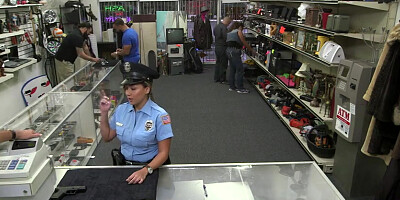Sexy and big tits police woman selling her firearm gets fucked