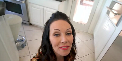 Cameraman shoves cock in his own stepmother's mouth and pussy