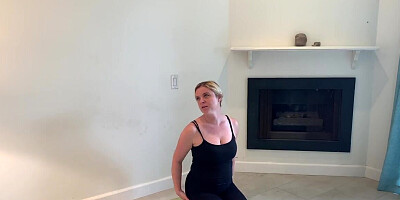 Thick blonde MILF doing yoga and fucking her stepson