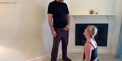 Thick blonde MILF doing yoga and fucking her stepson