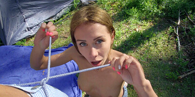 Mia Bandini ends POV camping fuck with jizz all over