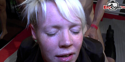 teen 18+ swallow cum swapping creampie gangbang german party