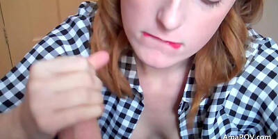 Watch me empty my load into this redheads mouth