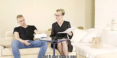 Blonde Russian Teacher In Stockings Enjoys A Lesson By Her Student 18+
