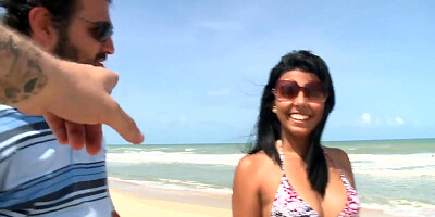 American dude filrting Bruna tries to get her legs open to feed his hungry stick