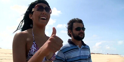 American dude filrting Bruna tries to get her legs open to feed his hungry stick