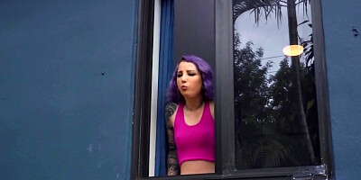 Girl with purple hair wants man who spies on her masturbating