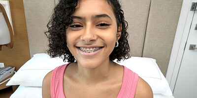 4’ 11” Puerto Rican with PERFECT TITS and braces sucks cock