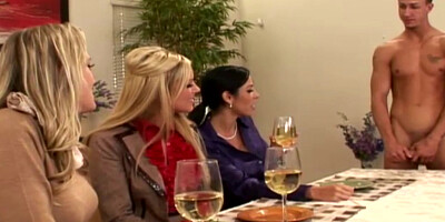 Femdom milfs nailing sub in CFNM group