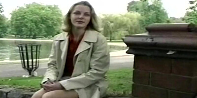 Nervous blonde milf flashing in the park