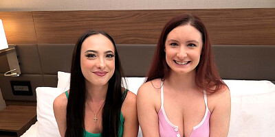 College girls with big tits have a threesome