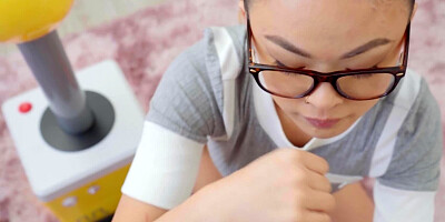 Nerdy girl Lulu Chu sucks a big cock and gets shagged