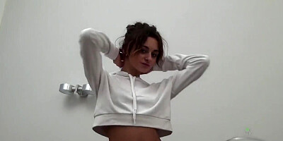 Skinny teen with hairy cunt Dominika masturbating