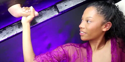 Skinny ebony girl Eden West is milking a large cock