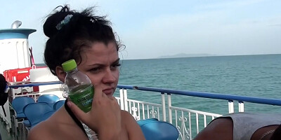 Bella Margo in vacation porn video with a couple in a hotel room