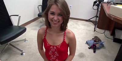 Sweet brunette Paige Riley enjoys in stirpping and teasing