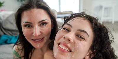 Aroused babes share dick in mom-daughter fantasy