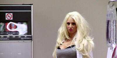 A blonde doctor gets undressed and she then receives a big dick