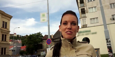 Cameraguy convinces dark-haired beauty to show tits for money