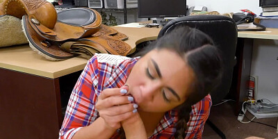 Foxy girl blows a gifted man and gets fucked deeply from behind