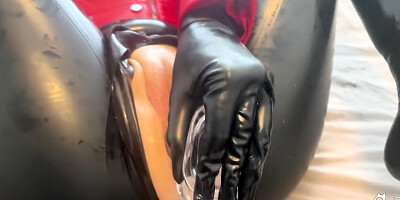 Touchedfetish Real Latex Couple Plays With Dildo In Tight Pussy - Amateur Fetish Wife In Rubber Catsuit - Homemade Fucking