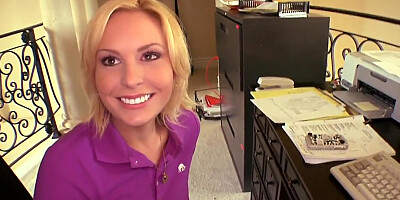 Adorable blonde Jamey Janes seduces black stud