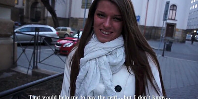 A girl on the street is offered cash for tits