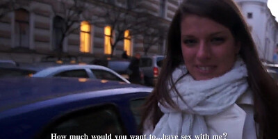 A girl on the street is offered cash for tits