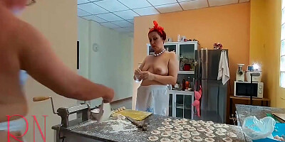 Regina Noir In Nudist Housekeeper Cooking At The Kitchen. Naked Maid Makes Dumplings. Naked Cooks. Short 2