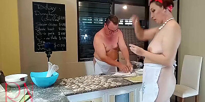 Regina Noir In Nudist Housekeeper Cooking At The Kitchen. Naked Maid Makes Dumplings. Naked Cooks. Short 2
