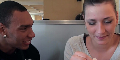 Berta in slut gets horny in a public toilet sex scene