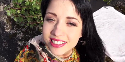 Cute Russian babe Taissia Shanti gets down on her knees to suck dick for cash