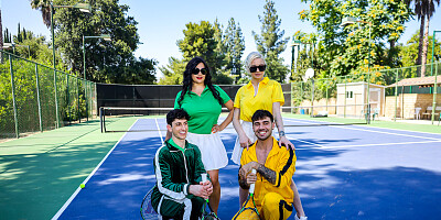 Outdoor foursome with lots of hardcore tennis fucking