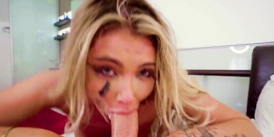 Girl gets mouth penetrated by young man behind camera