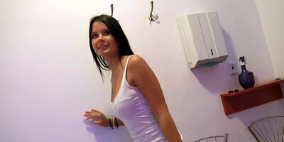 Big tits amateur Czech babe nailed in her workplace for cash