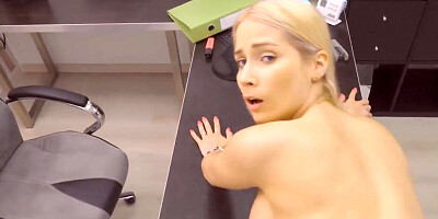 Nailing the blonde woman on the desk for the loan