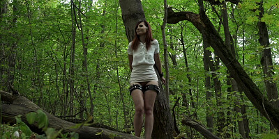 Jeny Smith tied up naked in the forest