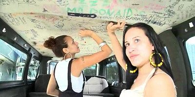 Slutty latina Emily and her girl get in to bang bus