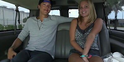 Delicious blonde Anabelle Pync shows off her beautiful big boobs in the car