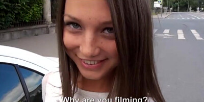 Cute teen girl takes cock anal in public