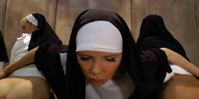 Sexy nuns fuck the lovely chicks' asses with massive dildos