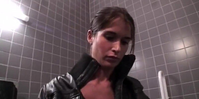 Young babe Nessa Devil takes on cock in toilet