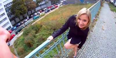 Blonde cutie tricked into outdoor sex