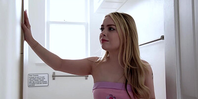 Petite stepsister jerks off her stepbro and gives a blowjob