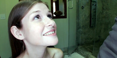 Petite brunette Lara Brookes does handjob in pov