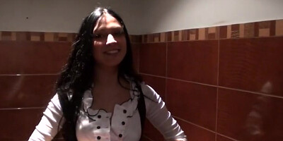 Wild nude fucking in public restroom
